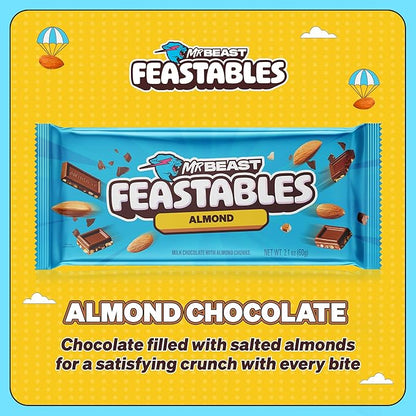 Feastables Almond Milk Chocolate KING Size Chocolate Bar, 2.1oz (60g), 10 count