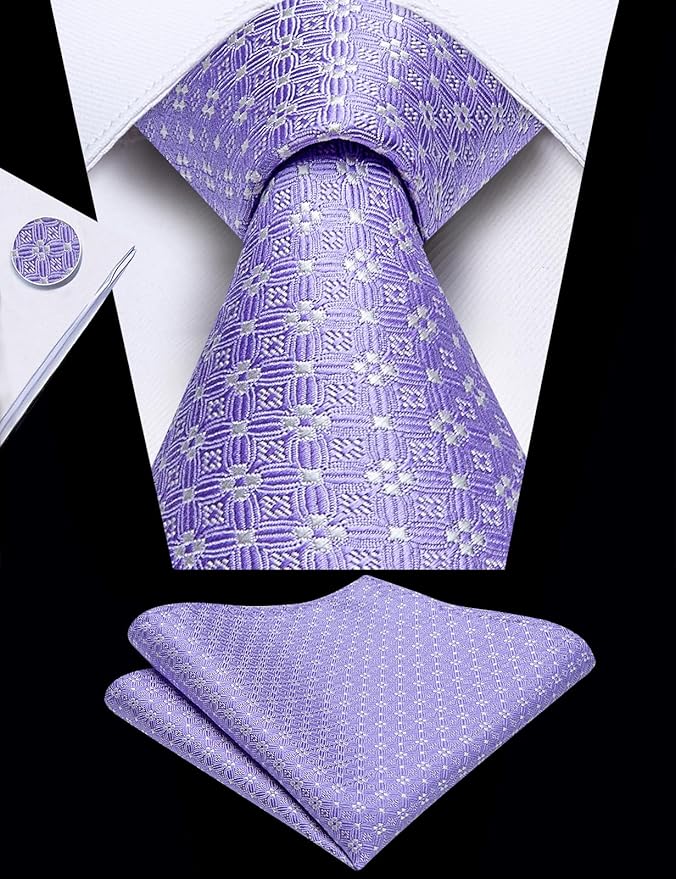 DiBanGu Mens Extra Long Tie 70inches Necktie and Pocktie Square Cufflinks Silk Ties for Tall Men with Tie Clip Wedding Party