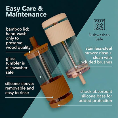 Pandaloo® Glass Cups With Lids and Straws -20 Fl Oz- Perfect Size Iced Coffee Cup - Smoothie Cup With Bamboo Lid and On the go Lid - Glass Tumbler With Straw (1 Count (Pack of 1), Boysenberry)
