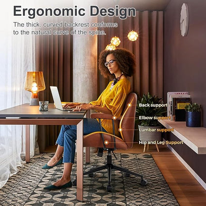 IWMH Home Office Chair, PU Leather Ergonomic Desk Chair with Armrests, Mid-Century Modern Executive Task Chairs, Height Adjustable (Brown)