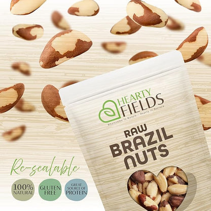 Hearty Fields - Raw Brazil Nuts Unsalted, No Shell, Whole, (16 Oz - 1 LB) Wholesome In Nature - Hearty In Nurture Healthy Protein Food Snack, Food Assortments