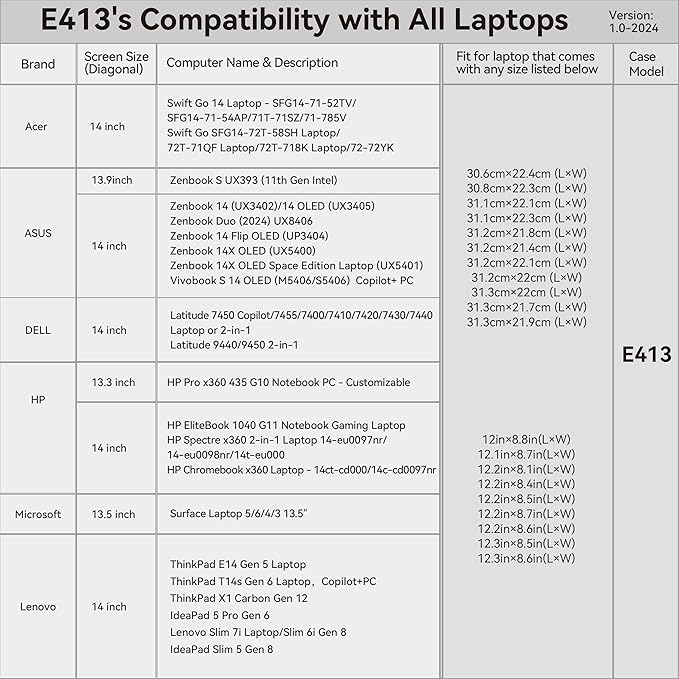 Smatree 14 inch Laptop Sleeve for Acer Swift Go 14 SFG14-71-52TV/71-54AP/71T-71SZ/71-785V, Acer Swift Go SFG14-72T-58SH/72T-71QF/72T-718K/72-72YK, Acer Protective Laptop Case with Pocket (E413)