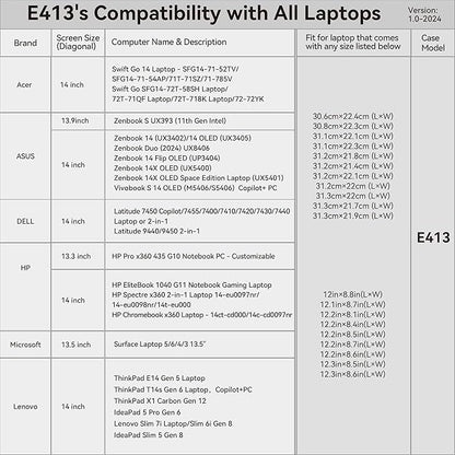 Smatree 14 inch Laptop Sleeve for Acer Swift Go 14 SFG14-71-52TV/71-54AP/71T-71SZ/71-785V, Acer Swift Go SFG14-72T-58SH/72T-71QF/72T-718K/72-72YK, Acer Protective Laptop Case with Pocket (E413)