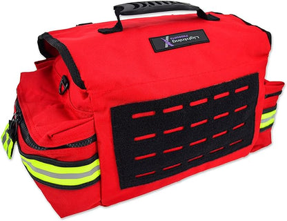 Lightning X Personalized First Responder EMT EMS Trauma Bag w/Stocked First Aid Fill Kit B & Custom Embroidered Name Patch (Red)