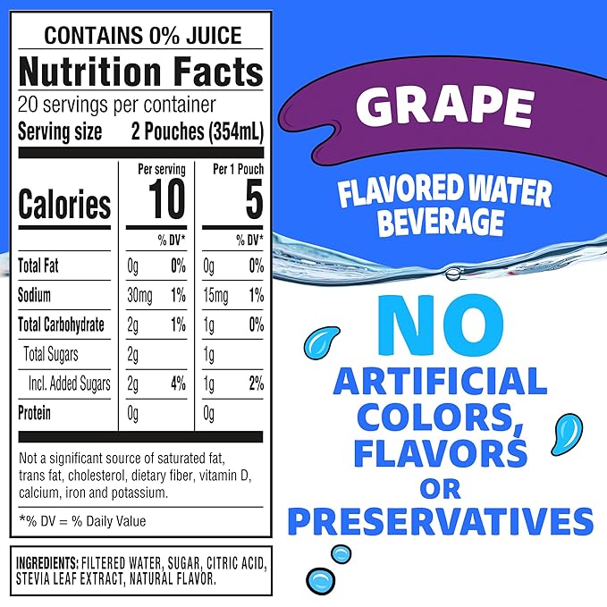 Capri Sun Roarin' Waters Grape Flavored with other natural flavors Water Beverage, 40 ct Pack, 4 Boxes of 10 Drink Pouches