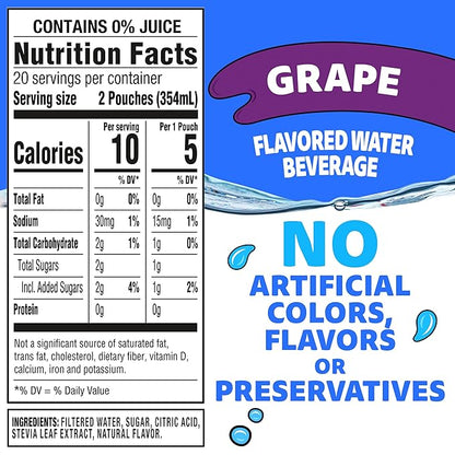 Capri Sun Roarin' Waters Grape Flavored with other natural flavors Water Beverage, 40 ct Pack, 4 Boxes of 10 Drink Pouches