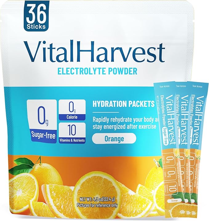 36 Sticks Electrolytes Powder Packets Sugar Free Hydration Packets Electrolyte Liquid Daily IV Drink Mix with Orange, Low Sodium, 0 Calorie