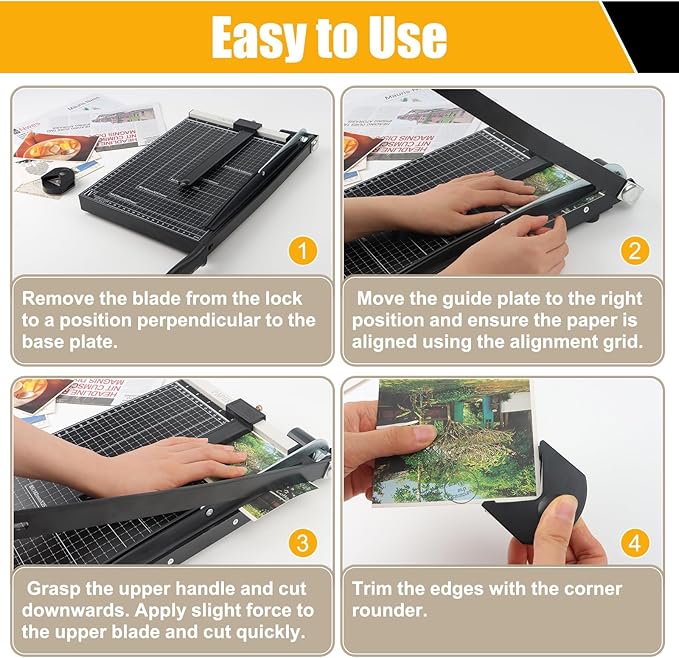 12" Heavy-Duty Paper Cutter, Guillotine Paper Trimmer, Portable Paper Cutting Machine with Corner Rounder, 12-Sheet Capacity Paper Slicer for Office, School, Cardboard, Crafts, Vinyl, Photo