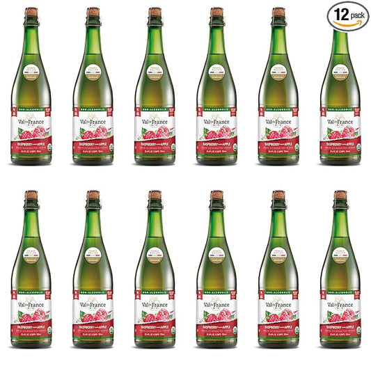 Val de France, Non-Alcoholic, Reduced Calorie, Organic and OU Kosher Sparkling Juice (Raspberry), 25.4 Fl Oz (Pack of 12)