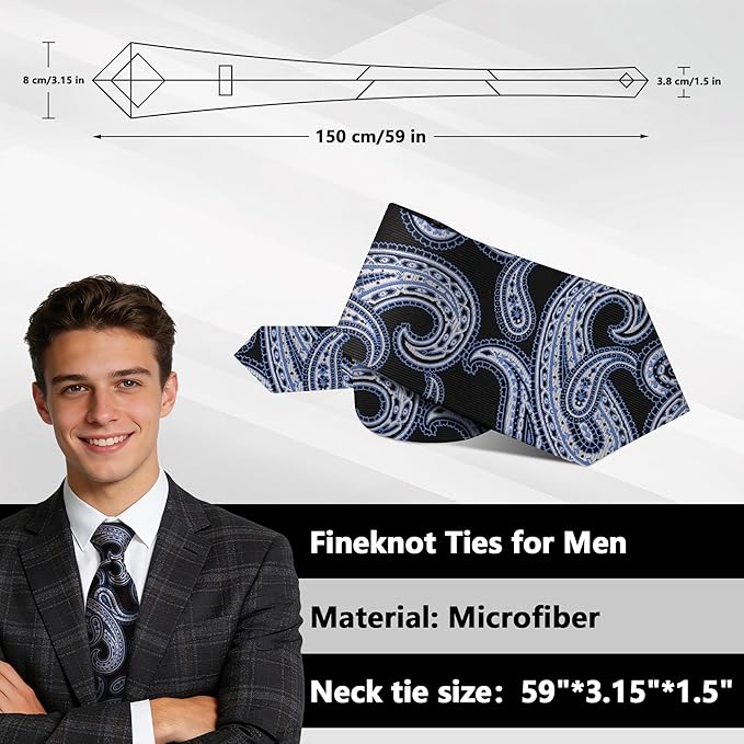 Fineknot Ties for Men, Jacquard Neck Ties, Mens Plaid Paisley Striped Tie, Classic Floral Mens Ties for Wedding Business