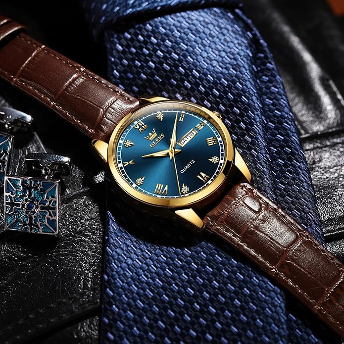 Men's Casual Leather Watch, Easy to Read Three-Hand Analog Stainless Steel Watches for Men, Minimalist Day Date Waterproof Luminous Mens Quartz Wristwatch
