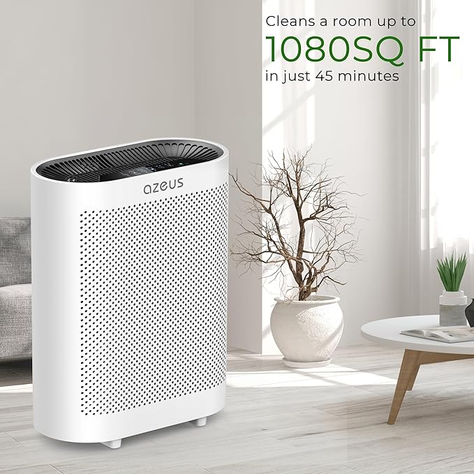 Azeus True HEPA Air Purifier GL-FS32 | 4-Stage Filtration System, Ultra-Quiet Operation, and Air Quality Sensor | Ideal for Large Rooms, Bedrooms, and Offices