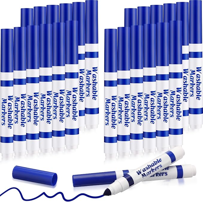 Janlaugh 24 Pcs Washable Markers Bulk Broad Line Markers Coloring Conical Tip Large pens for Kids art projects, Teachers, Students, Toddlers, Party Favors, Classrooms, Donations(Blue)