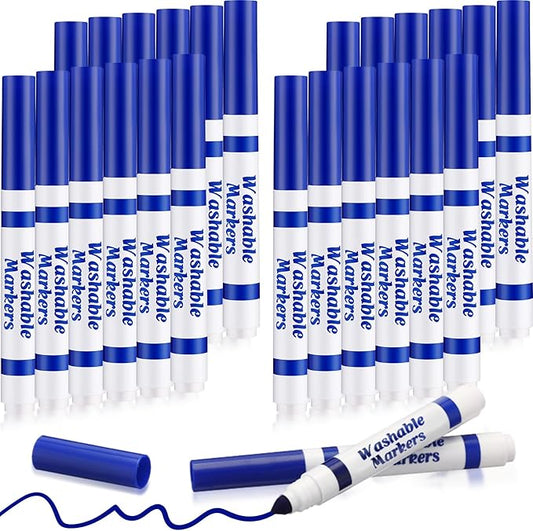 Janlaugh 24 Pcs Washable Markers Bulk Broad Line Markers Coloring Conical Tip Large pens for Kids art projects, Teachers, Students, Toddlers, Party Favors, Classrooms, Donations(Blue)