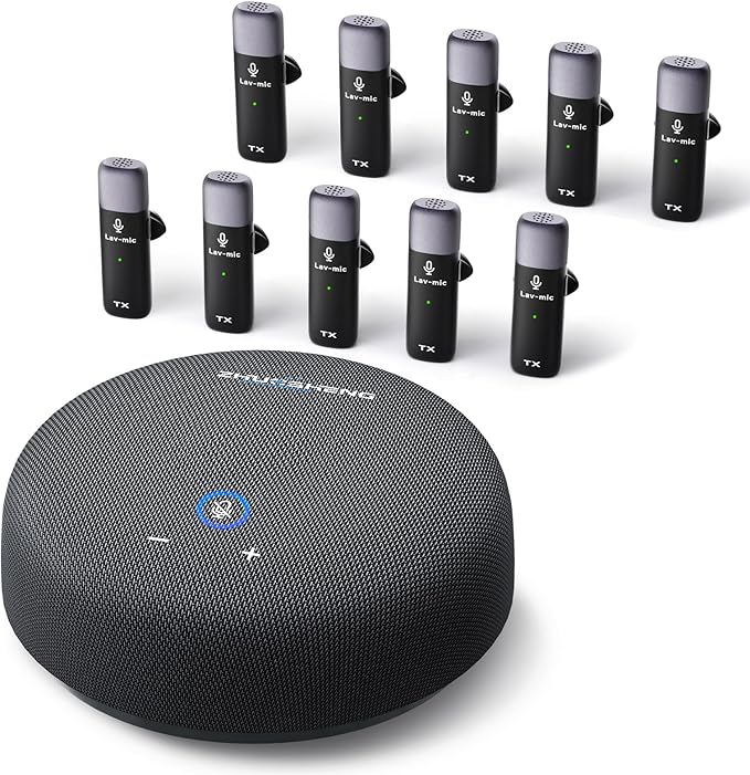 Conference Speaker and Microphone, USB Speakerphone with 10 Mics, 360° Pickup&Noise Reduction, Portable Conference Room Omnidirectional Microphone for 10 Compatible with Leading Platforms