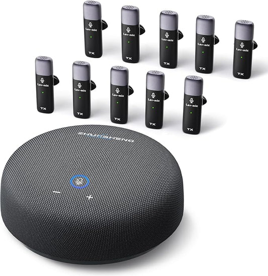 Conference Speaker and Microphone, USB Speakerphone with 10 Mics, 360° Pickup&Noise Reduction, Portable Conference Room Omnidirectional Microphone for 10 Compatible with Leading Platforms