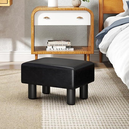 Giantex Small Foot Stool Ottoman, PU Leather Footrest with Storage, Padded Rectangle Footstool, Small Sofa Step Stool for Living Room, Bedroom & Entryway