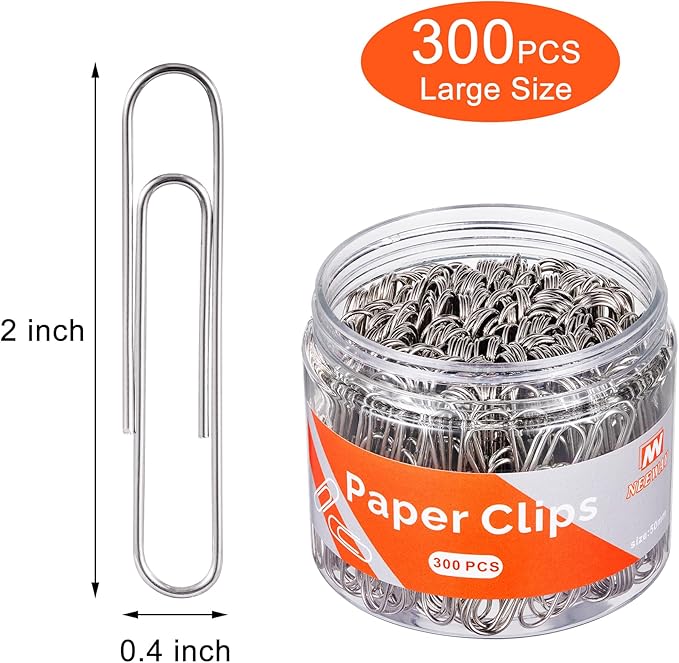 NEEWAY 300pcs Large Paper Clips, Jumbo Paper Clip, 2 Inch Paperclips (Pack of 2)