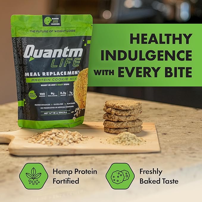 Protein Cookie Mix, Plant-Based Meal Replacement Plan with Hemp Protein, Gluten Free Cookie Mix, Rich in Fiber, No Preservatives or Artificial Sweeteners, 18 oz, 6 Pack 1-Month Supply
