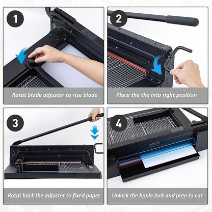 TIANSE Heavy Duty Guillotine Paper Cutter A4 12" Guillotine Paper Cutter 400 Sheet Capacity Solid Steel Construction with Double Safety Protection Perfect for Trimming Paper Cardstock Matboard Black