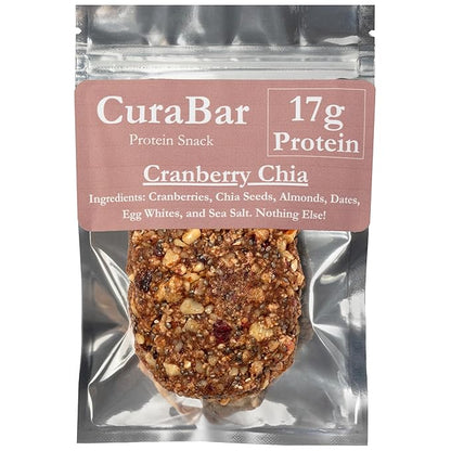 CuraBar Protein Bars – Cranberry Chia, 17g Protein, Low Carb, Gluten Free, Dairy Free, Healthy Snack, Seed Oil Free, No Artificial Ingredients, 12 Count
