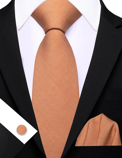 Barry.Wang Tie Sets for Men Silk Solid Necktie Stain Ties Handkerchief Pocket Square Cufflinks Wedding Business Dyed