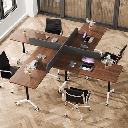 Conference Table Folding Conference Room Tables, Modern Mobile Meeting Training Table with Silent Wheels, Foldable Seminar Table for Offices, Classrooms, Libraries (10, walnut2, 61in)