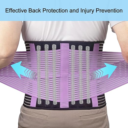 Back Support Brace Belt for Men & Women, Breathable Lumbar Support Belt, scoliosis back brace, Waist Relax Lower Back Pain & Sciatica Pain Relief with 8 reinforced Bones 02 Purple-M