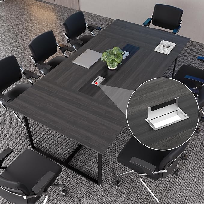8FT Conference Table,Conference Room Table with Grommet,Stable Structure,Adjustable Foot Pads,Large Seminar Table for Office Meeting 94.4 L x 47.2 W x30.7 H (Gray)