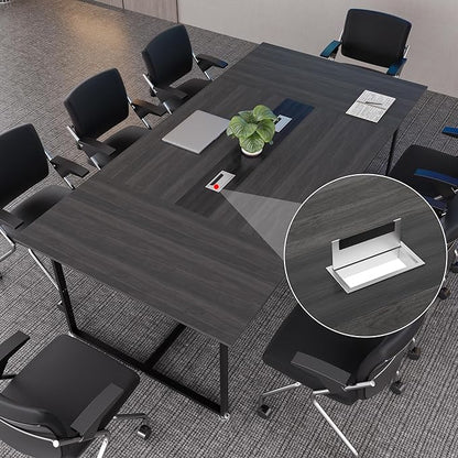 8FT Conference Table,Conference Room Table with Grommet,Stable Structure,Adjustable Foot Pads,Large Seminar Table for Office Meeting 94.4 L x 47.2 W x30.7 H (Gray)