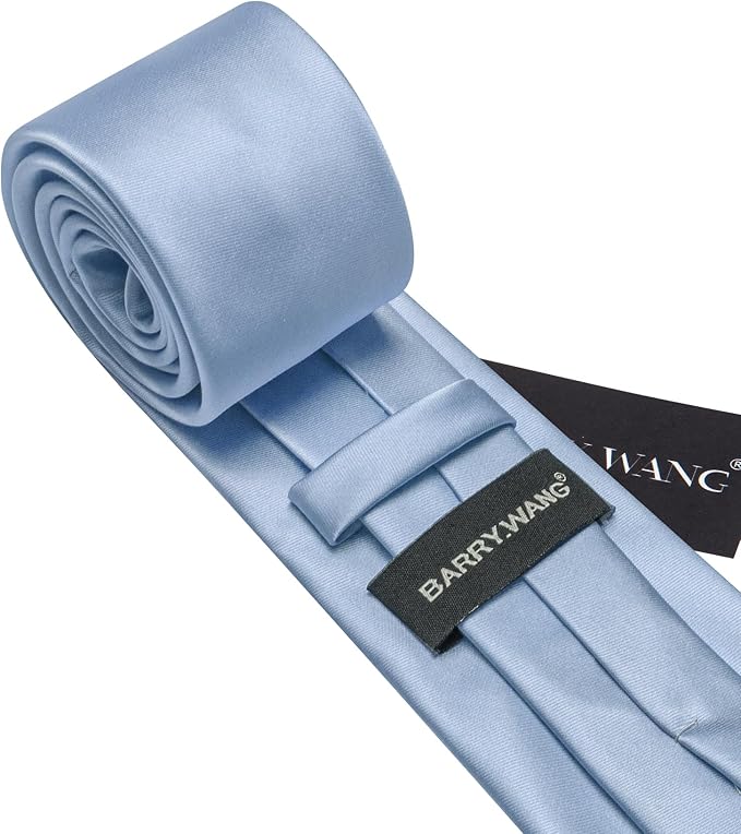 Barry.Wang Tie Sets for Men Silk Solid Necktie Stain Ties Handkerchief Pocket Square Cufflinks Wedding Business Dyed