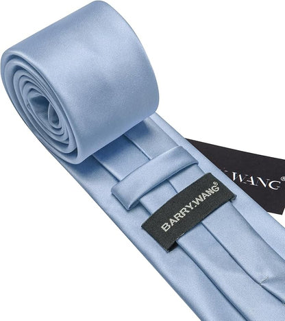 Barry.Wang Tie Sets for Men Silk Solid Necktie Stain Ties Handkerchief Pocket Square Cufflinks Wedding Business Dyed
