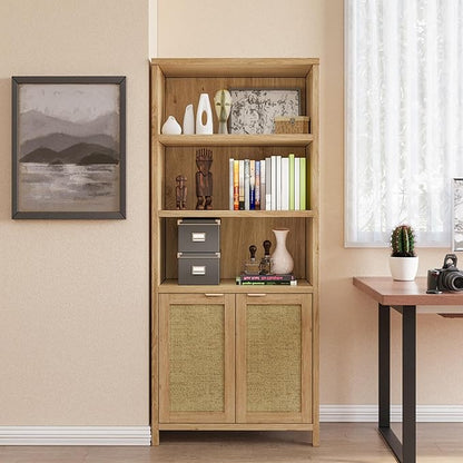 Bookshelf, 71" Tall Bookcase with Doors, 5 Tier Wooden Bookshelf Open Shelf Bookcase, Modern Farmhouse Bookshelves for Office,Library, Living Room