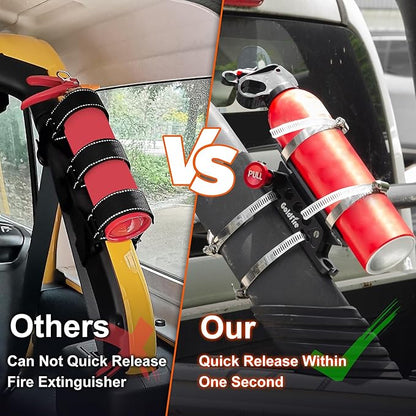 Quick Release Fire Extinguisher Mount Bracket Holder Aluminum Roll Bar Mount Bottle Holder Adjustable for Jeep Wrangler TJ JK JL JKU UTV Polaris RZR Ranger (Black)