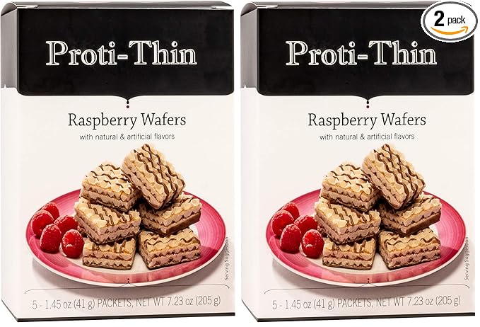 Proti-Thin High Protein Raspberry Wafer Squares, 15g Protein, Low Calorie, Low Carb, Low Sugar, Aspartame Free, Diet Wafer Bars, Healthy Snack, 2 Wafers per Serving, 5 Count Box (Pack of 2)
