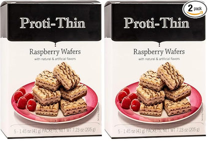 Proti-Thin High Protein Raspberry Wafer Squares, 15g Protein, Low Calorie, Low Carb, Low Sugar, Aspartame Free, Diet Wafer Bars, Healthy Snack, 2 Wafers per Serving, 5 Count Box (Pack of 2)