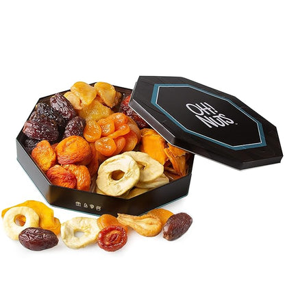 Oh! Nuts Dried Fruit Gift Basket 7 Variety Tin Box - Gourmet Arrangement Platter - Healthy Food Snack Box for Birthday, Anniversary, Corporate - Gift for Women & Men (Dried Fruits)