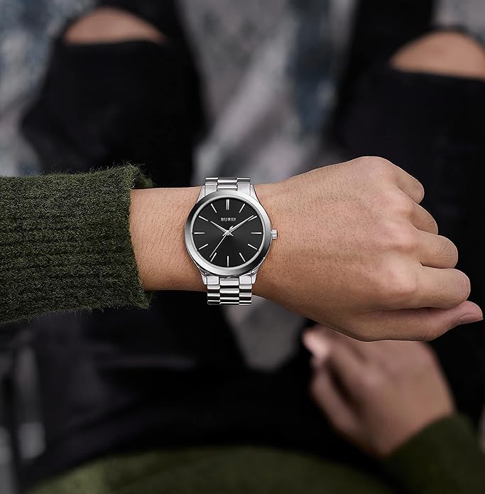 BUREI Men Watches Fashion Analog Stainless Steel Quartz Waterproof Watches,Gift for Men.