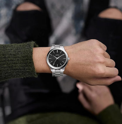 BUREI Men Watches Fashion Analog Stainless Steel Quartz Waterproof Watches,Gift for Men.