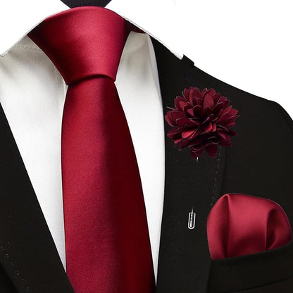 Branduce 3.15"（8cm） Pre-tied Adjustable Zipper Tie and Lapel Pin Solid Necktie Handkerchief Set for Men