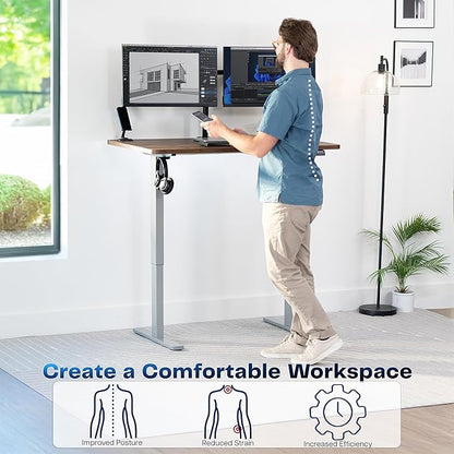 VIVO Electric 48 x 30 in Rustic Standing Desk, Memory Height Adjustment, 1B Series, One-Piece Vintage Brown Top, Gray Frame, DESK-KIT-1G5N