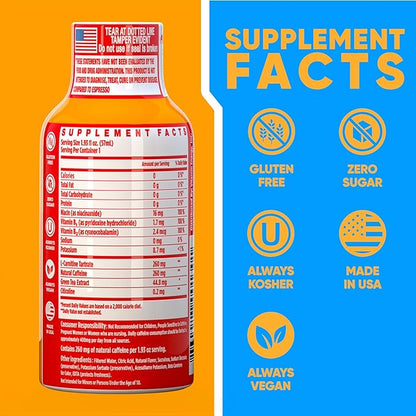 Vitamin Energy Immune+ Extra Strength Energy Shot Orange Burst 12 Pack, 260mg Natural Caffeine, B-Vitamins, Citicoline, Green Tea, Immunity & Focus Support, Zero Sugar, Gluten-Free 1.93 fl oz