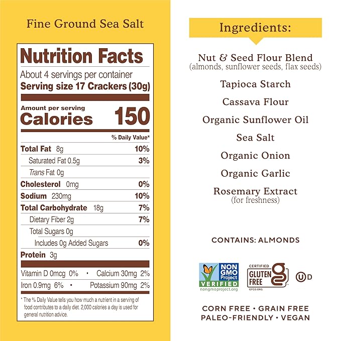 Simple Mills Almond Flour Crackers, Fine Ground Sea Salt, 4.25 Oz (Pack of 2)