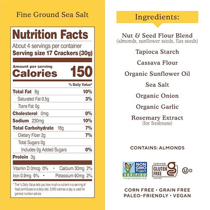 Simple Mills Almond Flour Crackers, Fine Ground Sea Salt, 4.25 Oz (Pack of 2)