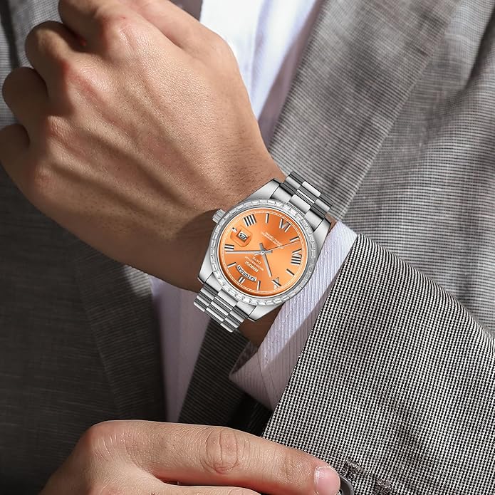 NIBOSI Men's Watches Analog Quartz Diamond Bezel Stainless Steel Dial Rose Gold Silver Watches for Men Waterproof Business Classic Dress Wrist Watch with Day Date
