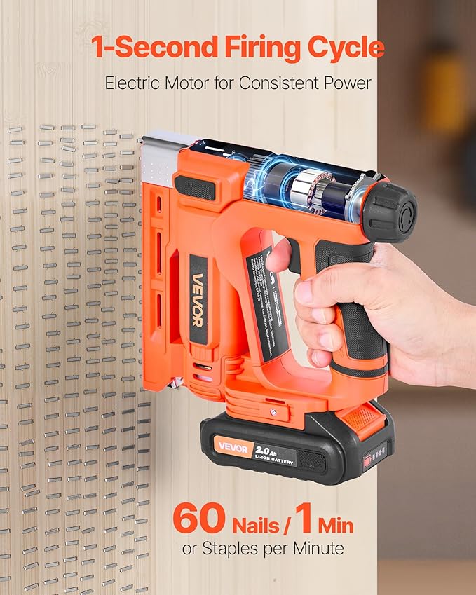 VEVOR Cordless Brad Nailer, 2-in-1 Nail Gun Staple Gun, 18 Gauge 5/8 inch, Includes 1000 Pcs Staples and 1000 Pcs Nails, with Battery and Charger, Non-Slip Rubber Grip, for Woodworking DIY Projects