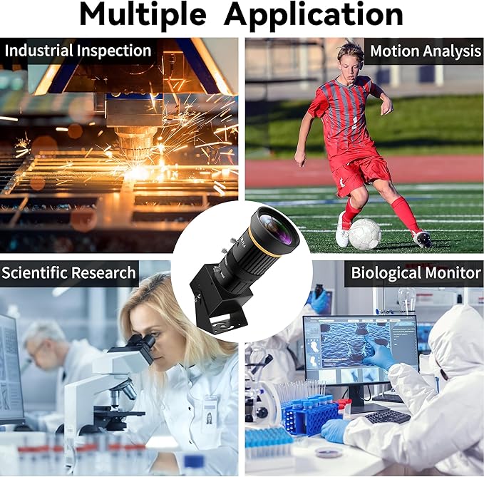 USB Webcam 5MP Color Industrial USB Camera with CS-Mount 5-50mm 10X Manual Zoom Lens – 1944P@30fps, Plug-and-Play for PC, Live Streaming, Video Conferencing & Projects
