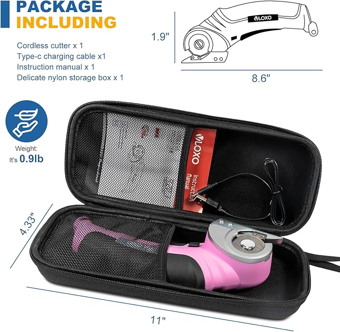VLOXO Cordless Electric Scissors, Cardboard Cutter with Safety Lock 4.2V Electric Mini Cutter Power Rotary Scissors for Leather Felt Rug Box with Storage Box Pink