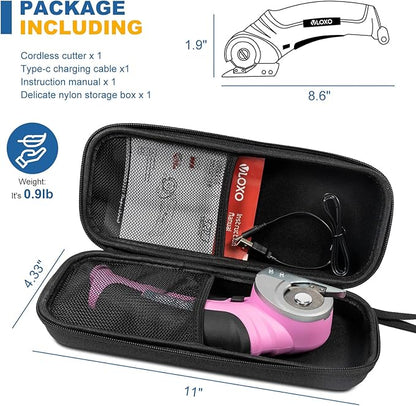 VLOXO Cordless Electric Scissors, Cardboard Cutter with Safety Lock 4.2V Electric Mini Cutter Power Rotary Scissors for Leather Felt Rug Box with Storage Box Pink