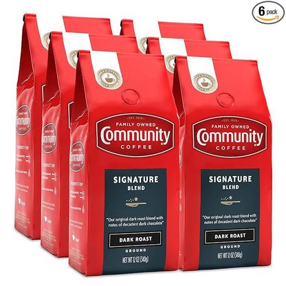 Community Coffee, Signature Blend Dark Roast, Premium Ground Coffee, 72 Ounces, 12 oz (Pack of 6)
